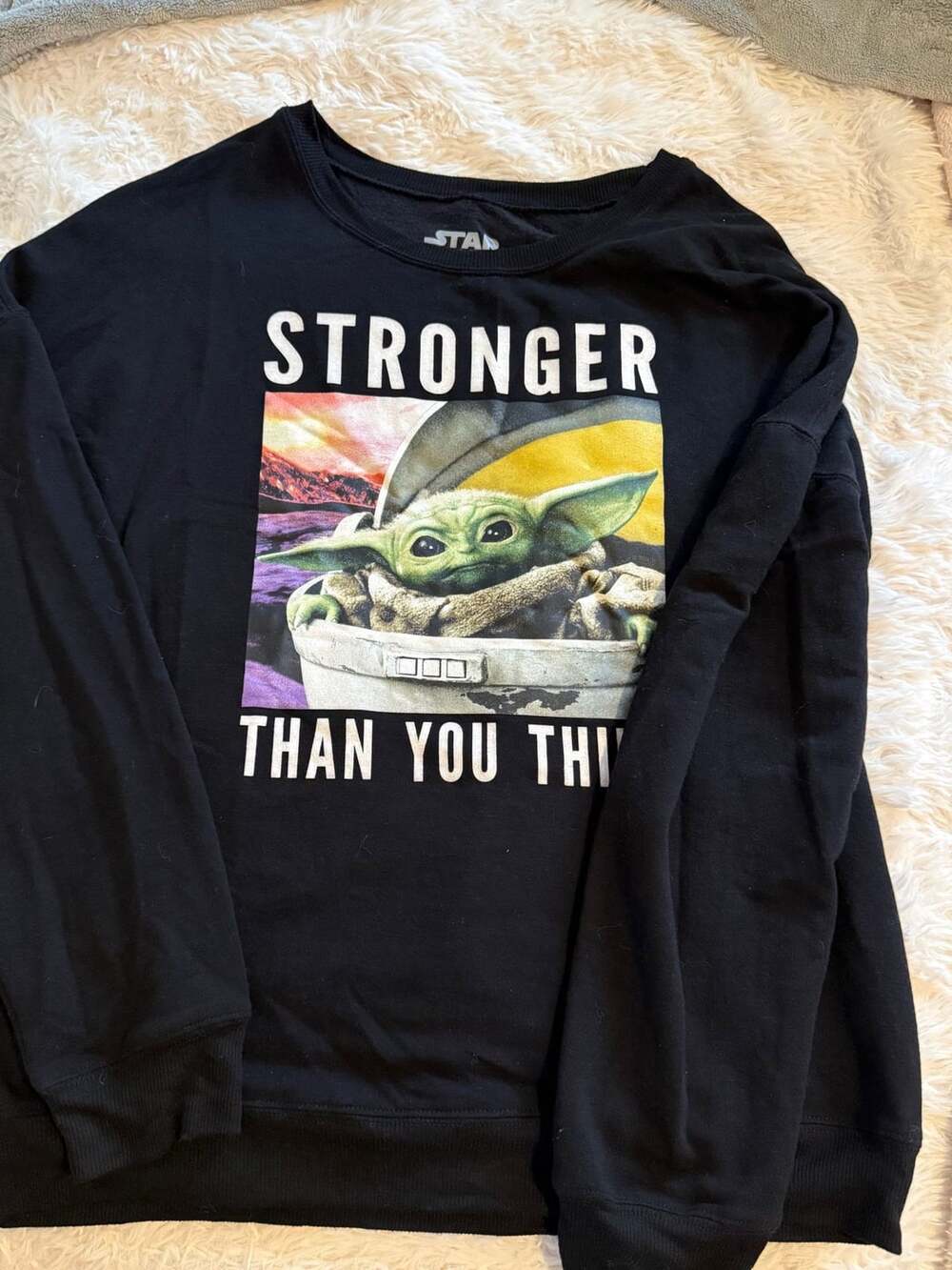 Star Wars Grogu Stronger Than You Think Sweatshirt Size XL Black Soft inside